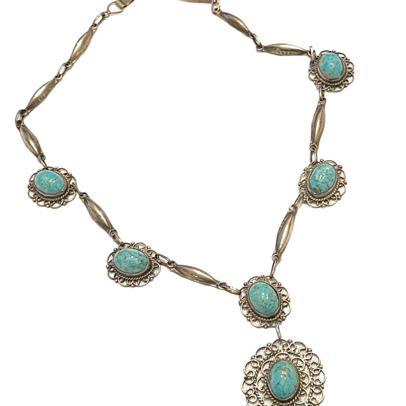 Plata De Jalisco VHLC Guad Mex 925 sterling RARE turquoise necklace southwestern - Picture 7 of 11